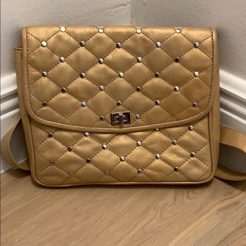 Gold/camel crossbody/satchel with silver details